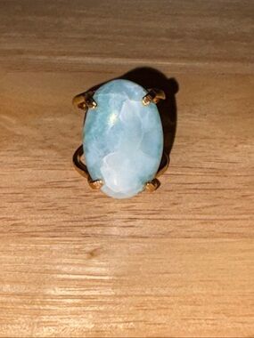 Gold Plated Ring with Larimar Stone - Women's Fashion Ring